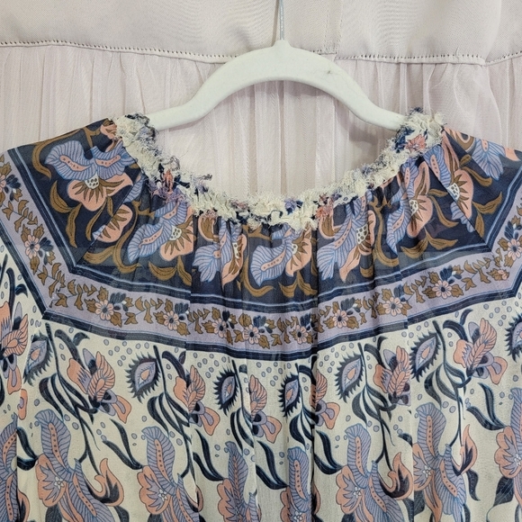Loveshackfancy Popover Printed Silk Mini Dress Navy Blue Combo XS - Picture 13 of 16